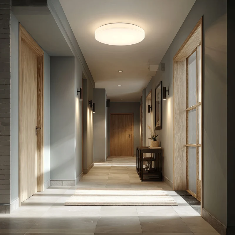 Maclean MCE347 ceiling LED sensor lamp. Equipped with a 5.8GHz microwave sensor, it emits a 4000K light with 12W power and 950lm brightness. With an IP44 rating, it ensures durability and reliability in various environments.