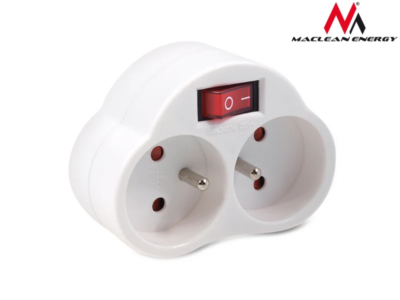 Maclean current outlet, with switch, x2, max. 3680W, type E MCE31