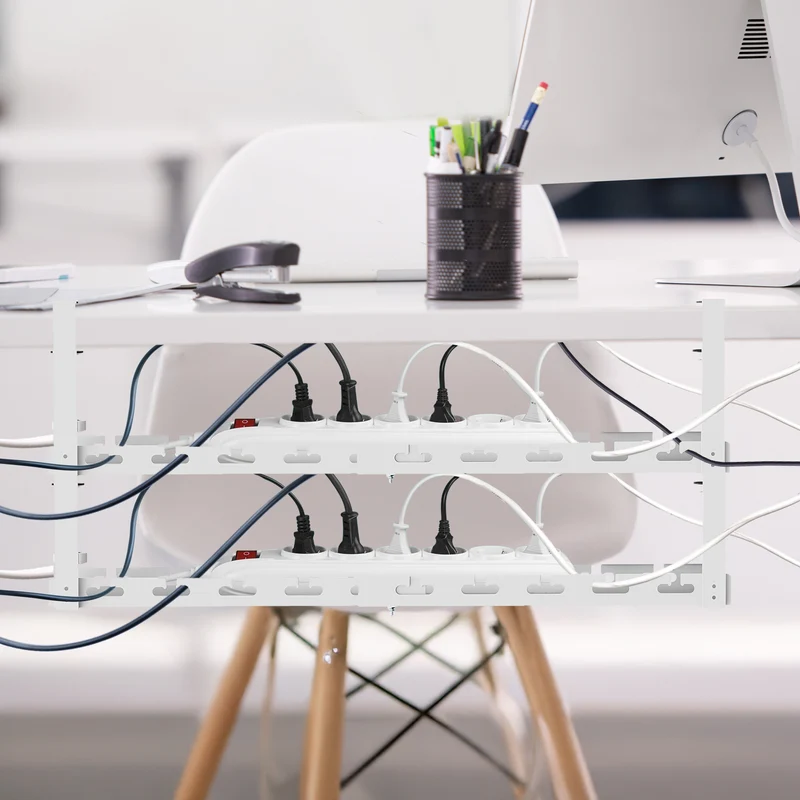 Maclean under-desk cable organizer, max. load 5kg, max. 728mm, 2 levels, white, MC-102 W