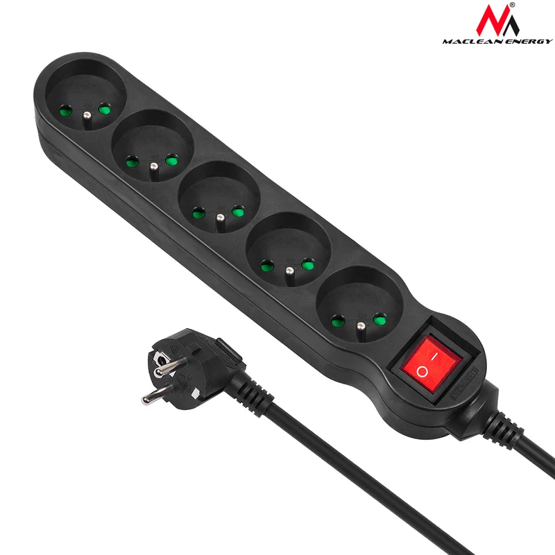 Maclean Energy MCE185 5-way Socket with pin earth Extension Cord 5 m Black