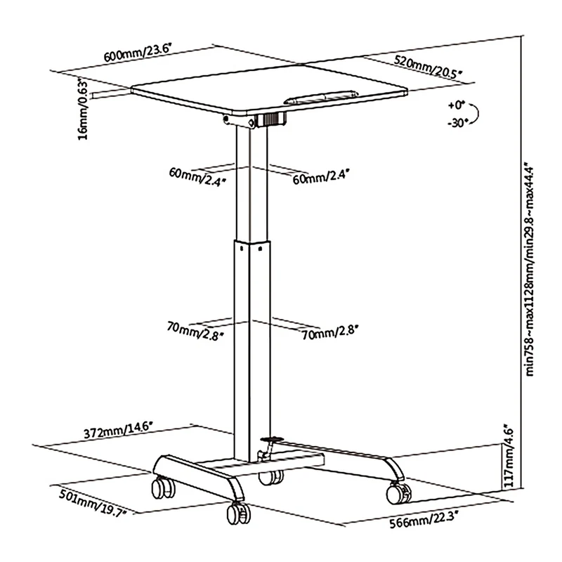 MacleanMC-892B Laptop Desk Stand Sit Height Adjustable Pedal Tiltable Universal Ergonomic Portable