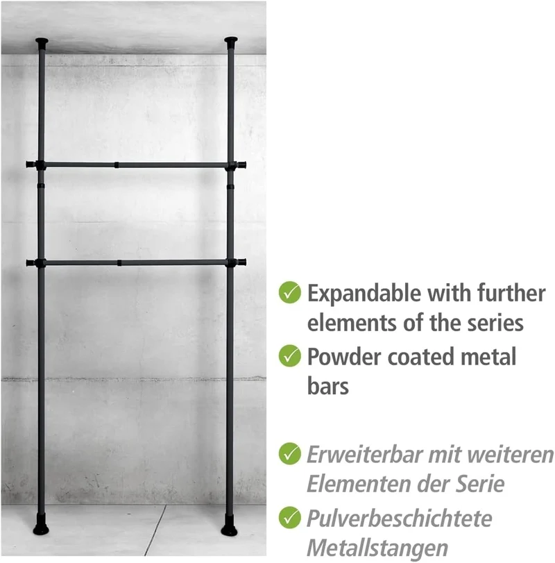 WENKO Kleiderstange Herkules 2er Set, Waagerechte Ergänzungs-Stange zum passenden Teleskop-System, M