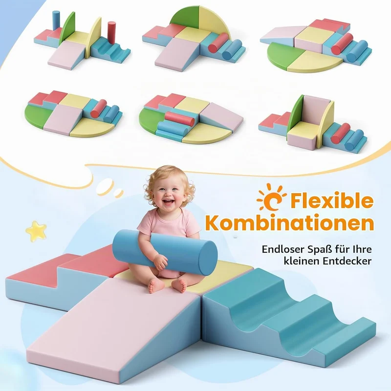 Brolteja Baby-Schaumstoffbausteine, Softplay-Set für Kleinkinder von 1–3 Jahren, Baby-Kletterturm mi