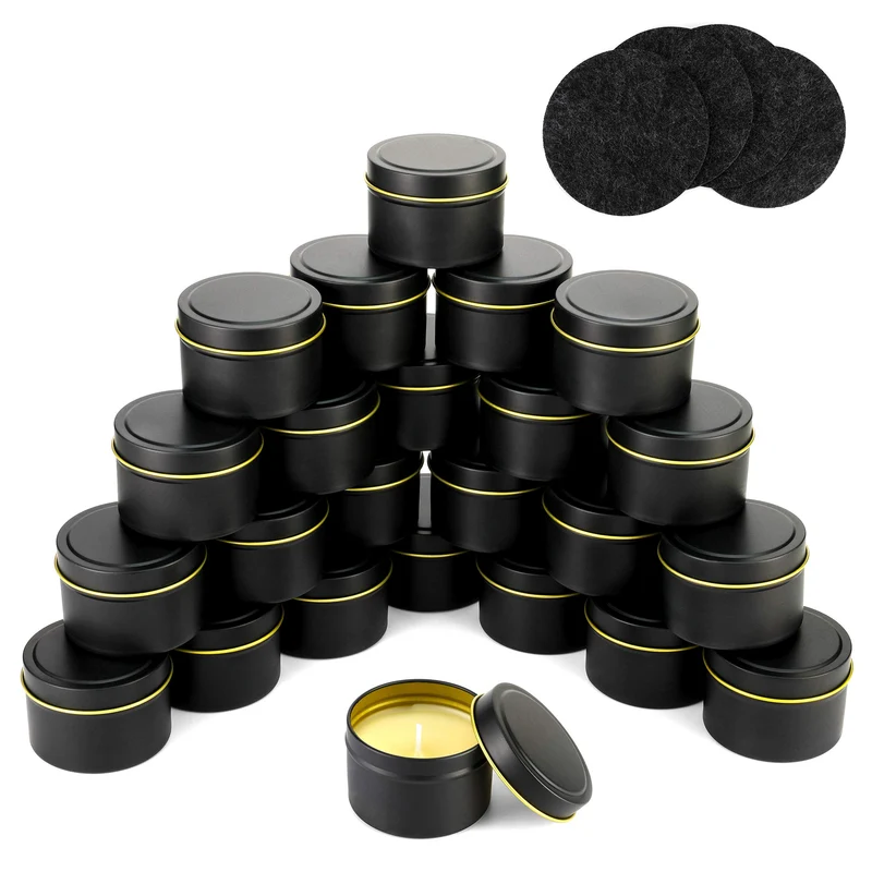 Quikobo Kerzendose 24 Stück (Schwarz), Kerzenbehälter, 135ml Leere Kerzenbehälter für Kerzen Selber