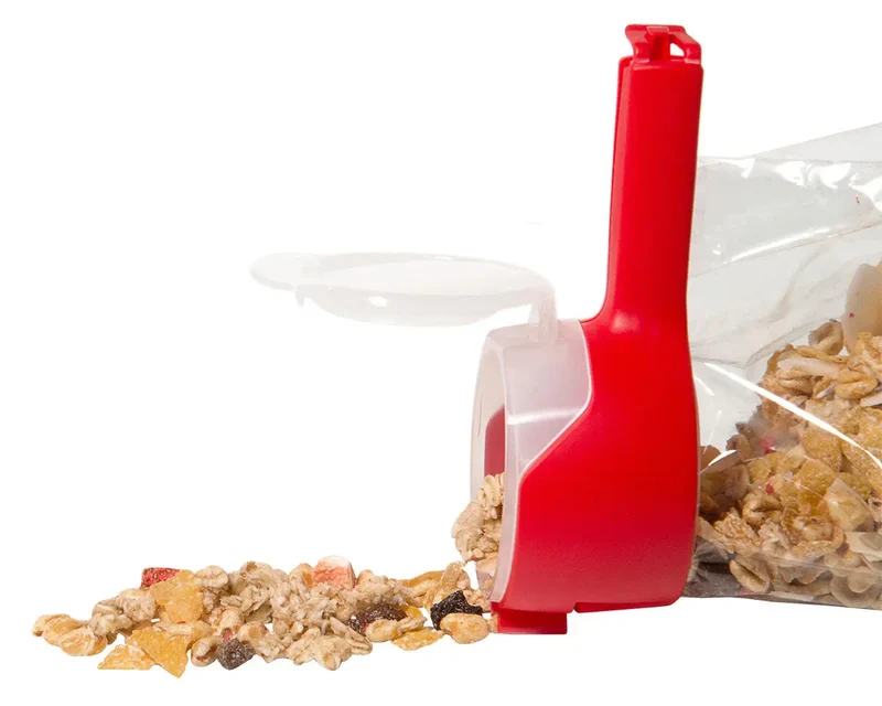 Beutelklammer grün rot mit verschließbarer Schütte ( 1 Stück )