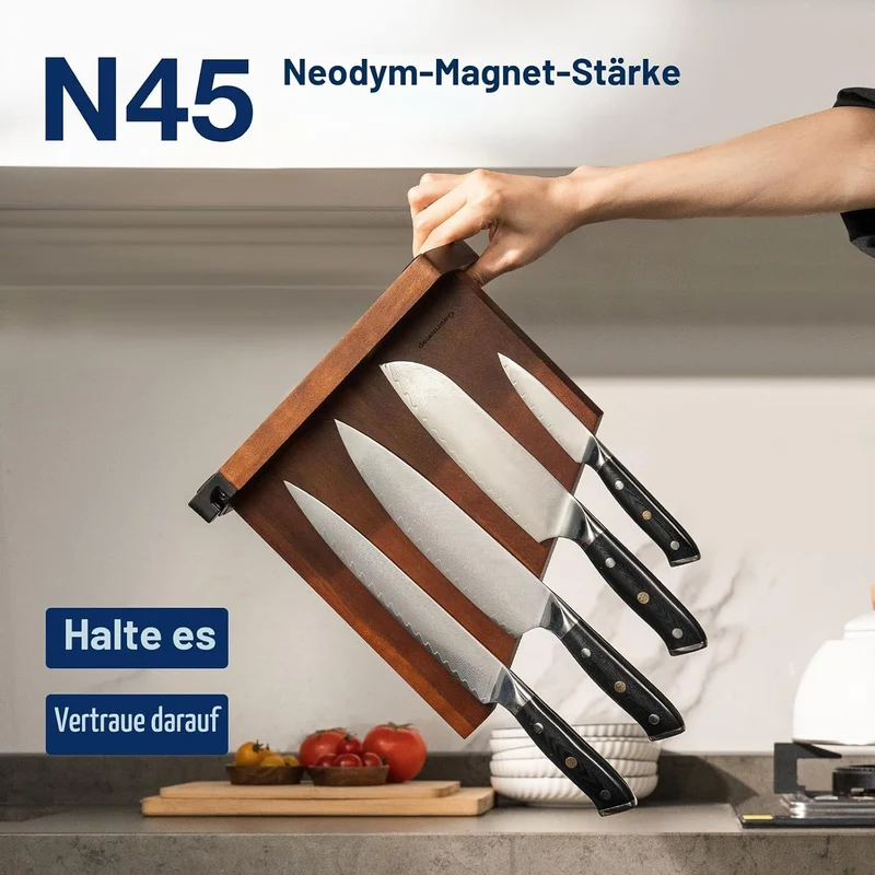 Gourmetop Messerblock Magnetisch mit Integriertem Schärfer, 100% Akazienholz Messerblock ohne Messer
