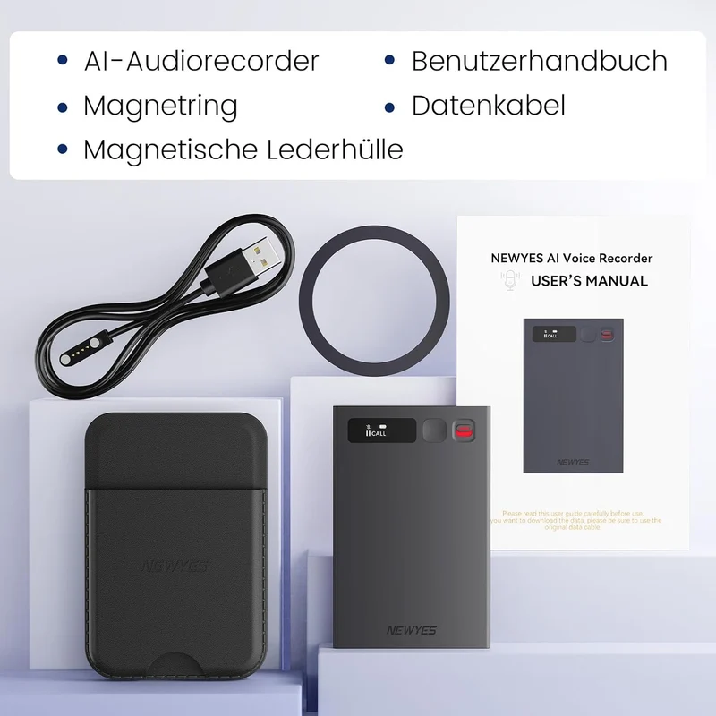 NEWYES Ailog KI Digitales Diktiergerät mit dedizierter App,Transkribieren und Zusammenfassen,35 Stun