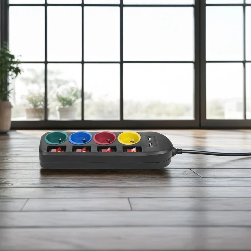 Maclean MCE229 B Power Strip: 4-Socket Extension with 2 USB Ports and Individual Switches (250VAC/10A, 2.1A 5V, 1.5m, Black)