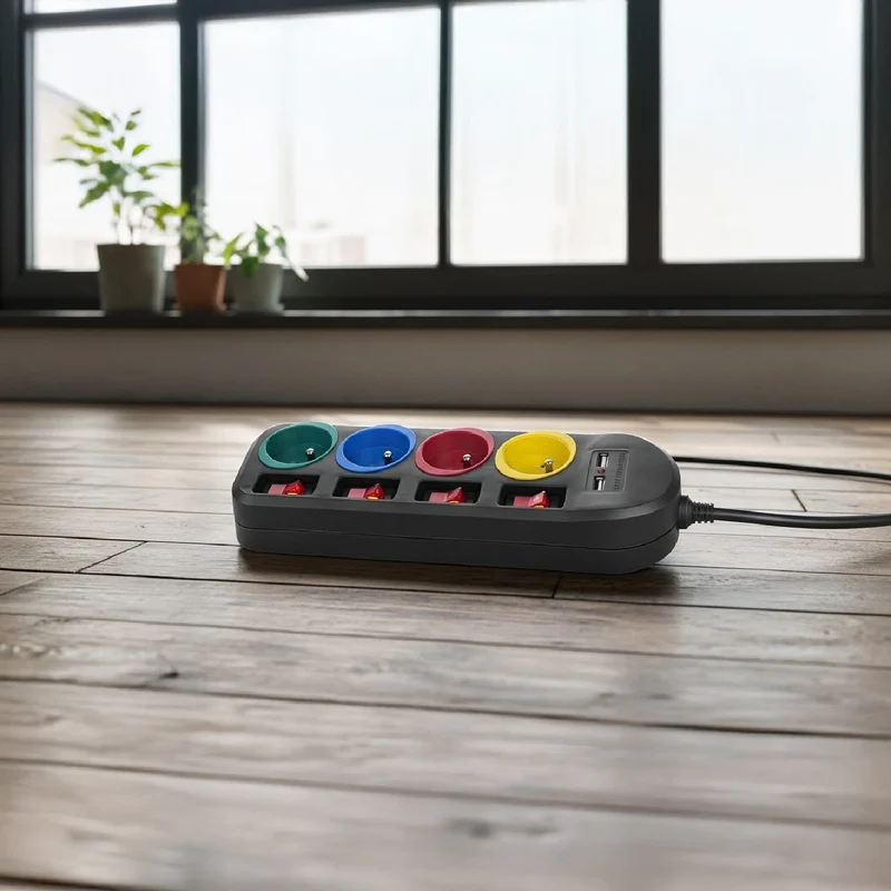 Maclean MCE229 B Power Strip: 4-Socket Extension with 2 USB Ports and Individual Switches (250VAC/10A, 2.1A 5V, 1.5m, Black)