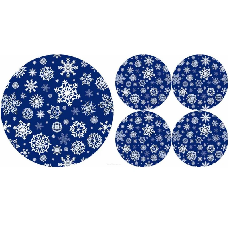 Set of round felt table placemats 1 + 4 - SNOW