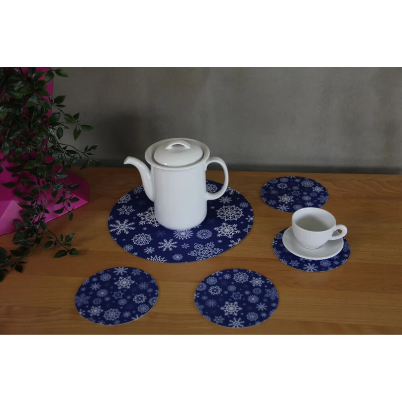 Set of round felt table placemats 1 + 4 - SNOW