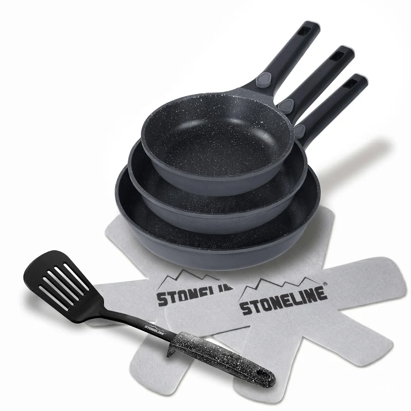 STONELINE SMART Pfannenset 6-teilig 20/24/28 cm, Pfanne Aluguss, Abnehmbarer Griff Pfannenwender Pfa