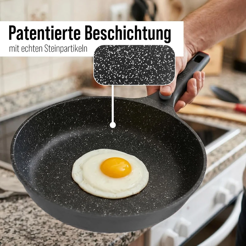 STONELINE SMART Pfannenset 6-teilig 20/24/28 cm, Pfanne Aluguss, Abnehmbarer Griff Pfannenwender Pfa