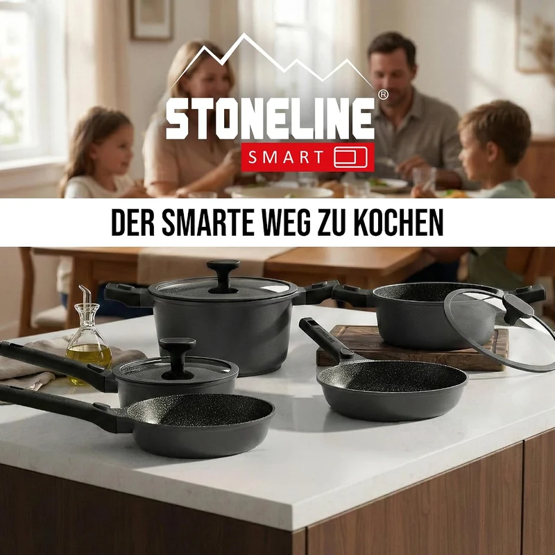 STONELINE SMART Pfannenset 6-teilig 20/24/28 cm, Pfanne Aluguss, Abnehmbarer Griff Pfannenwender Pfa