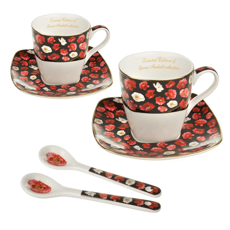 Queen Isabell W20PWB06-09646 Espresso Elegant Porcelain Cup Ser With Saucer