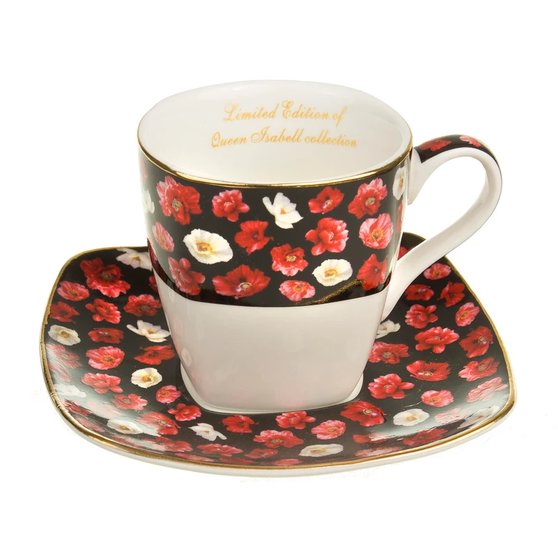 Queen Isabell W20PWB06-09646 Espresso Elegant Porcelain Cup Ser With Saucer