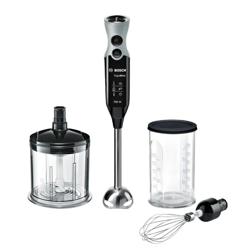Bosch – Stabmixer 750 W mit Zerkleinerer und Schneebesen, Stahlgriff