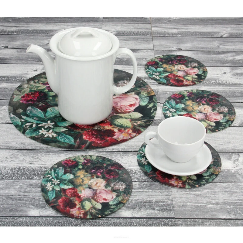 Set of round felt table placemats 1 + 4 - BUNCH