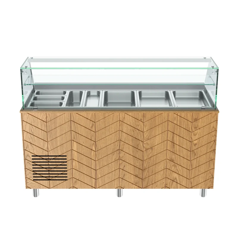 Gastronics Premium Kühltheken-Set – Pizzakühltisch, Salattheke & Kassentisch mit schwarzem Granit & LED-Fischgrätenverkleidung 461 x 80 x 145 cm