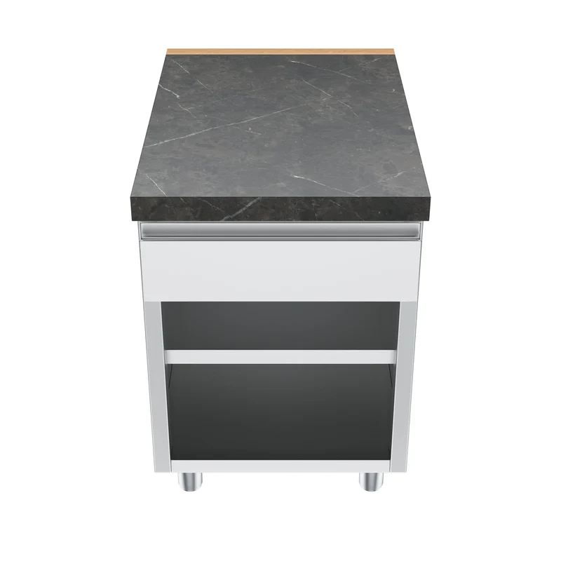 Gastronics Kassentisch Premium – Elegantes Design mit LED-Fischgrätenverkleidung und schwarzem Granit 60 x 85 x 87 cm
