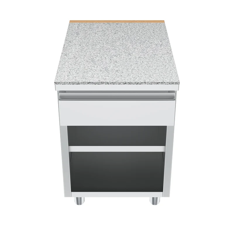 Gastronics Kassentisch Premium – Elegantes Design mit LED-Fischgrätenverkleidung und grauem Granit 60 x 85 x 87 cm