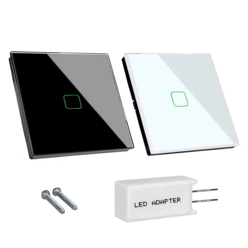 Maclean MCE713B Glass Touch Light Switch with LED Backlight Staircase 1-Gang 2-Way Black Square Button