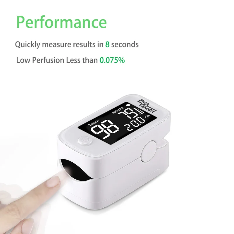 Promedix PR-870 1.5" HD LED pulse oximeter medical pulse oximeter + 2x CE EN 14683:2019 medical masks - set - blue color 10 pieces Promedix PR-280 BFE>98%