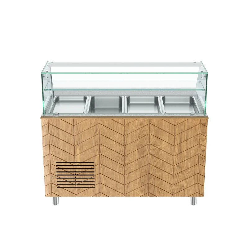 Gastronics Premium Kühltheken-Set – Pizzakühltisch, Salattheke & Kassentisch mit Granit & LED-Fischgrätenverkleidung 355 x 80 x 145cm