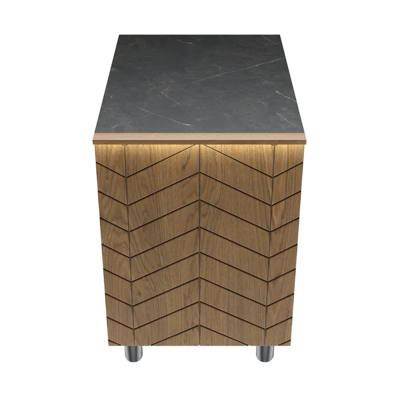 Gastronics Kassentisch Premium – Elegantes Design mit LED-Fischgrätenverkleidung und schwarzem Granit 60 x 85 x 87 cm