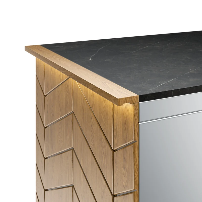Gastronics Kassentisch Premium – Elegantes Design mit LED-Fischgrätenverkleidung und schwarzem Granit 60 x 85 x 87 cm