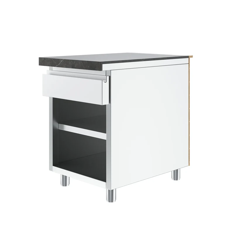 Gastronics Kassentisch Premium – Elegantes Design mit LED-Fischgrätenverkleidung und schwarzem Granit 60 x 85 x 87 cm