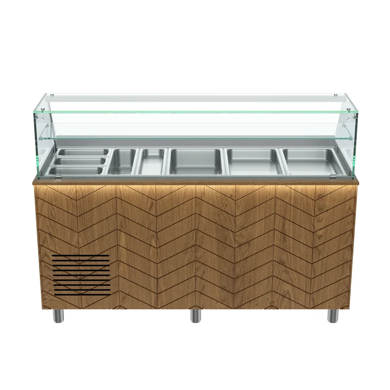 Gastronics Salattheke Premium – Hochwertige Kühltheke mit schwarzem Granit, Fischgrätenverkleidung, LED-Beleuchtung, 5x GN 1/1 und 2 Türen 174 x 70 x 125 cm