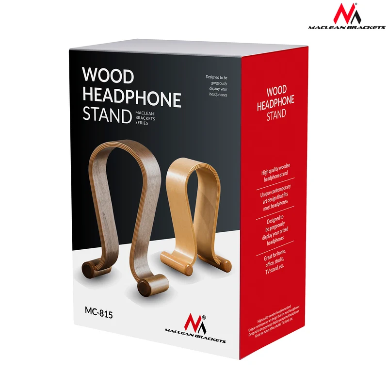 Maclean MC-815O Headphones Stand Wooden Universal Non-Slip Feet Decorative