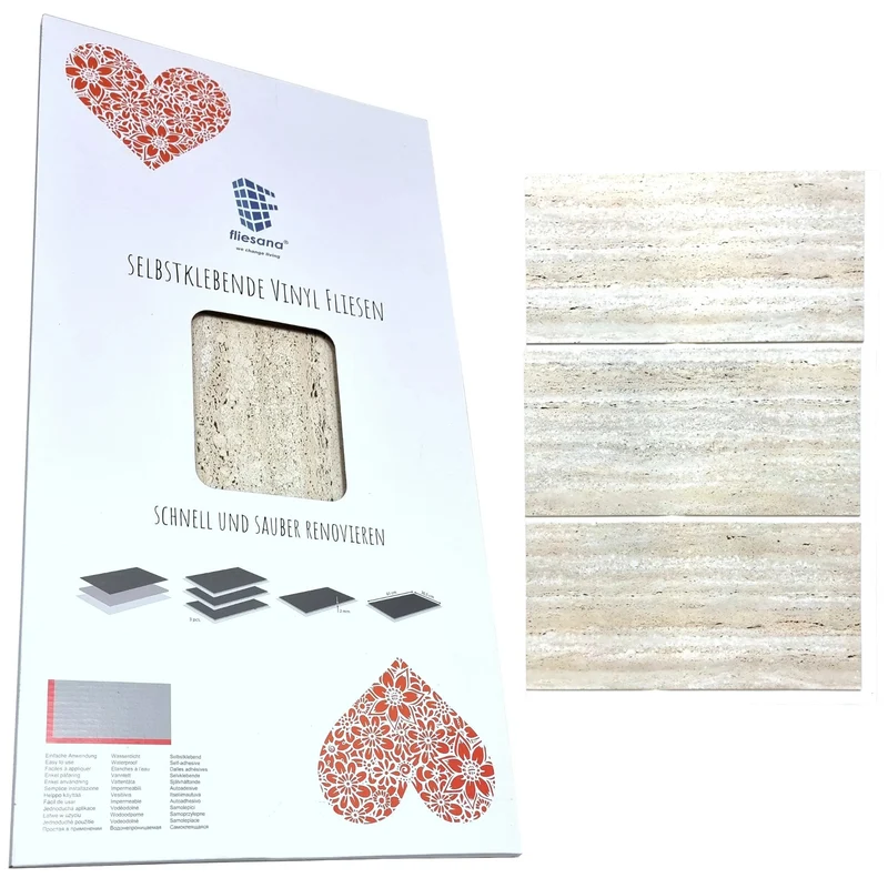 Self-adhesive tiles for wall floor Fliesana, set of 3 pieces, waterproof, natural stone pattern