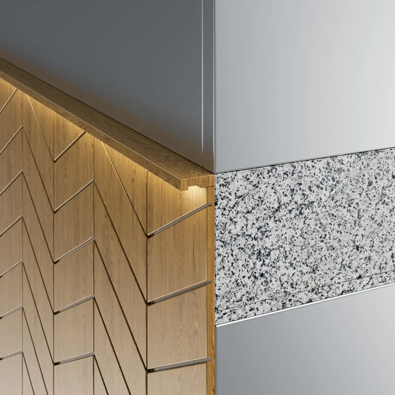 Gastronics Pizzakühltisch Premium – Hochwertige Kühltheke mit grauem Granit, Fischgrätenverkleidung, LED-Beleuchtung 207 x 80 x 145 cm