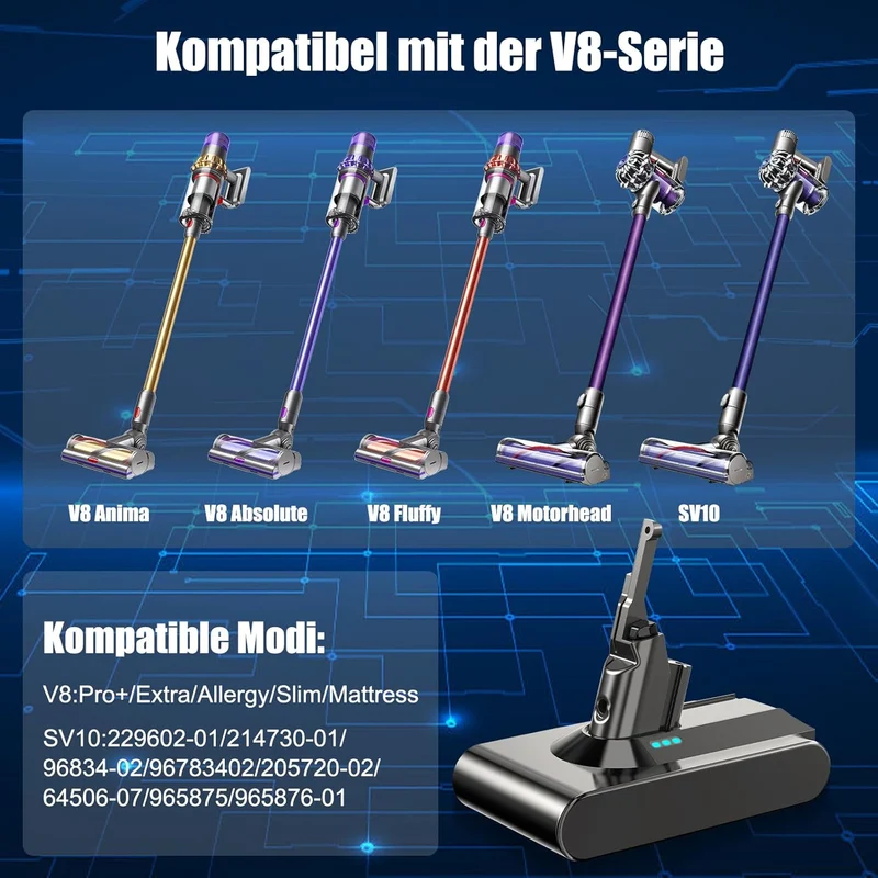 V8 Akku für Dyson V8, 6000mAh Akku Kompatibel mit V8Animal Absolute Motorhead Fluffy SV10 Staubsauge