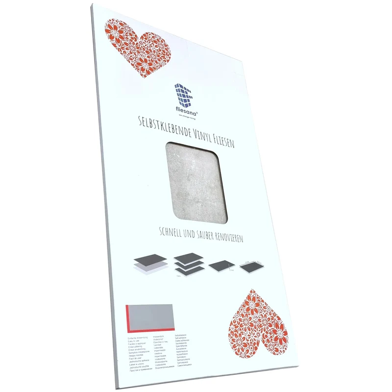Self-adhesive tiles for wall floor Fliesana, set of 3 pieces, waterproof, concrete effect, light gray color