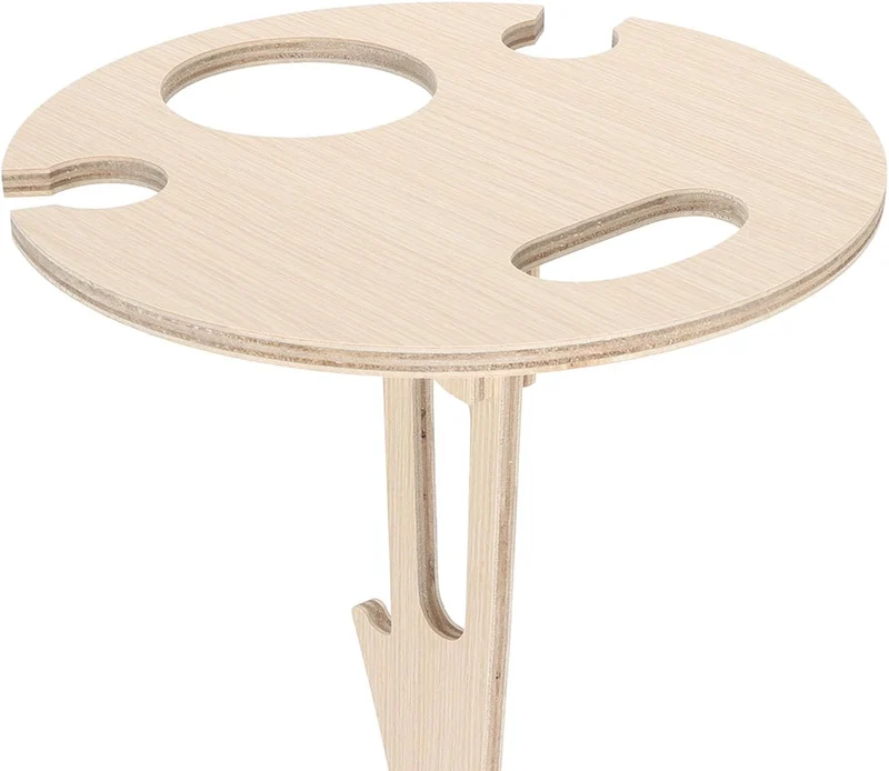 Tnfeeon Faltbarer Weintischstecker mit Glashalter, Tragbares Weinregal aus Holz für Camping-Picknick