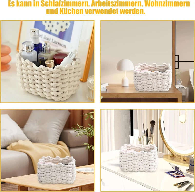 Aufbewahrungskorb Geflochten, 2 Stück Häkelkorb, 19 x 15 x 12 cm Aufbewahrungskorb Kinder, Waschbar
