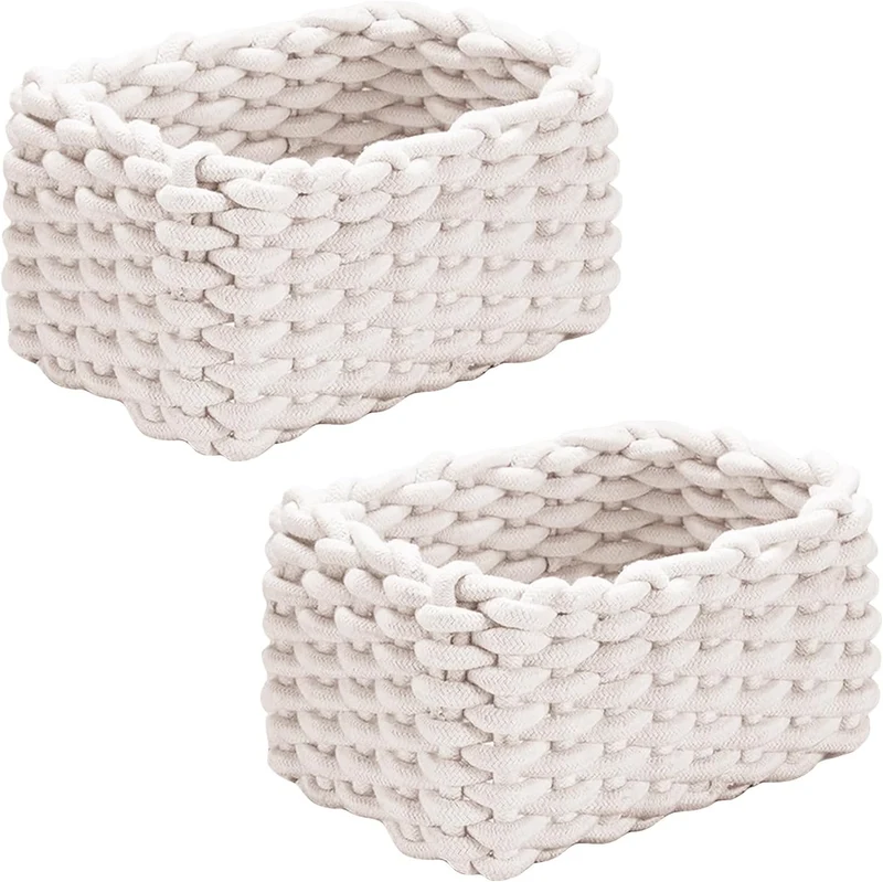 Aufbewahrungskorb Geflochten, 2 Stück Häkelkorb, 19 x 15 x 12 cm Aufbewahrungskorb Kinder, Waschbar