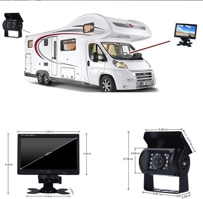 Xinyida Rückfahrkamera, 4-polig, 12 V bis 24 V, 18 LEDs, IR-Nachtsicht, wasserdicht, mit 15 m Kabel