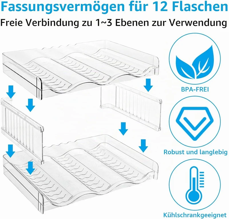 3er Set Stapelbarer Flaschenhalter für Schrank, Flaschen Organizer, Flaschenhalter Kühlschrank Organ