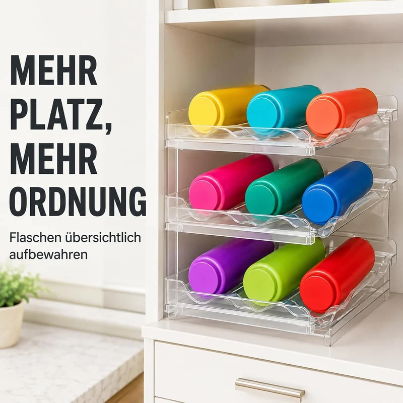 3er Set Stapelbarer Flaschenhalter für Schrank, Flaschen Organizer, Flaschenhalter Kühlschrank Organ