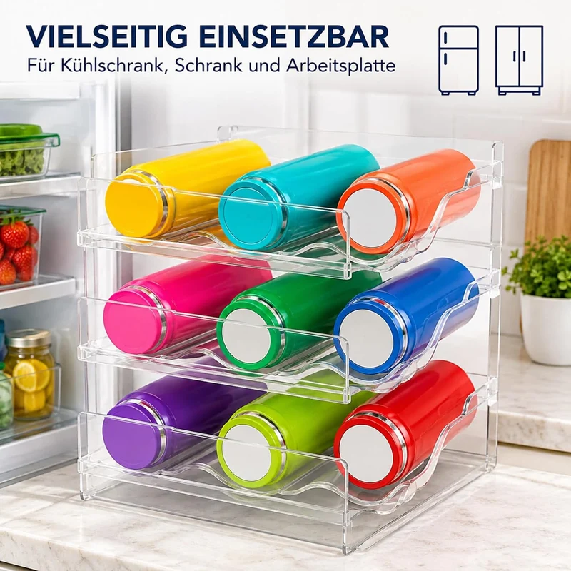 3er Set Stapelbarer Flaschenhalter für Schrank, Flaschen Organizer, Flaschenhalter Kühlschrank Organ