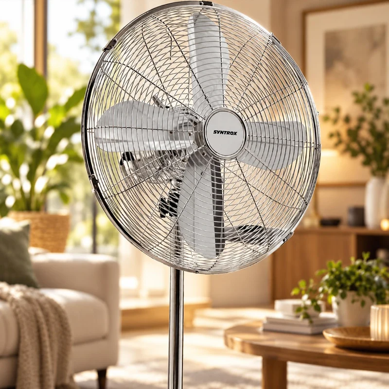 Syntrox Germany SVT-50W Chrome Retro Ventilator mit Oszillation Axialventilator Standventilator Wind