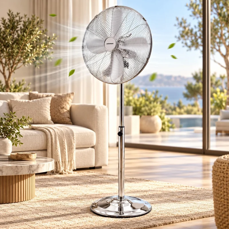 Syntrox Germany SVT-50W Chrome Retro Ventilator mit Oszillation Axialventilator Standventilator Wind