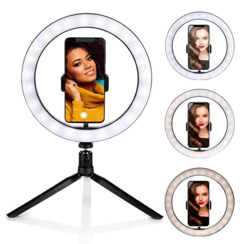 Grundig Ringlicht auf Stativ - Selfie Ringlicht - ⌀ 25 cm - 3 Lichtfarben - 11 Helligkeitsstufen - F