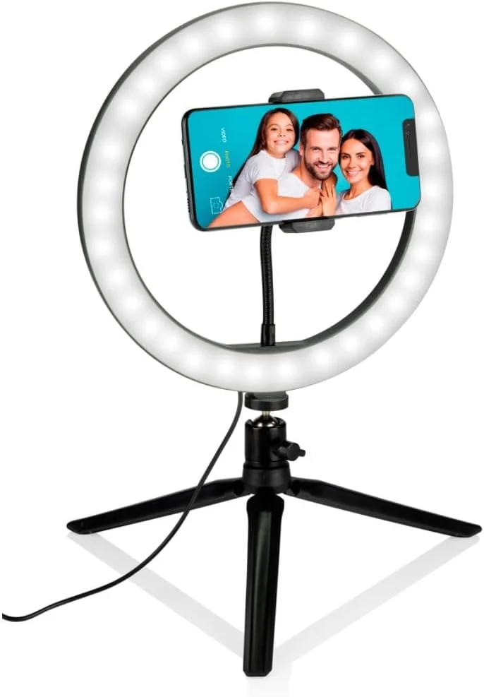Grundig Ringlicht auf Stativ - Selfie Ringlicht - ⌀ 25 cm - 3 Lichtfarben - 11 Helligkeitsstufen - F