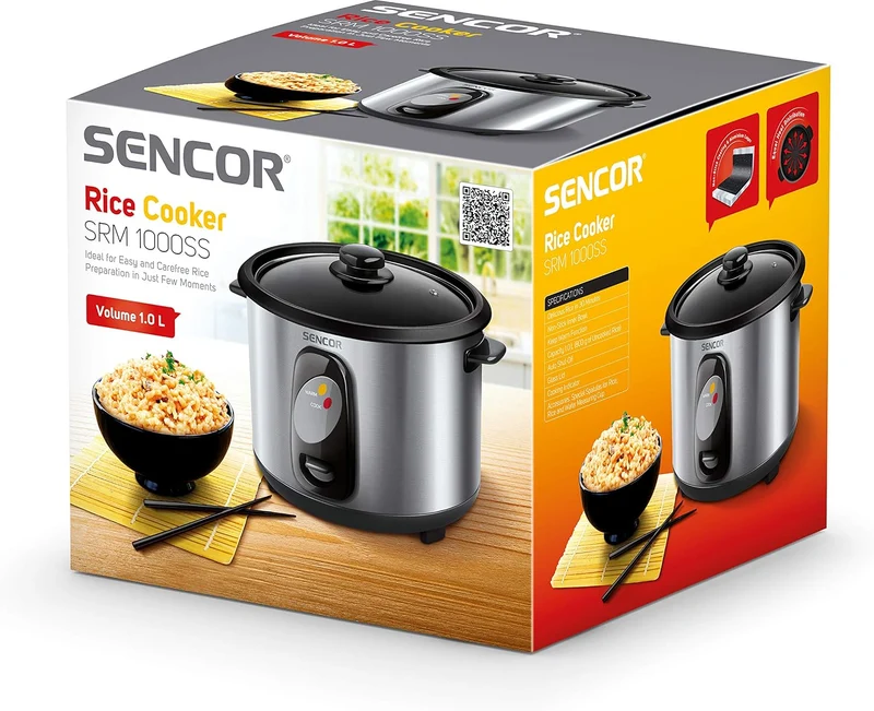 SENCOR SRM 1000SS Reiskocher( 400 Watt, Reiskocher mit Dampfgarer-Einsatz, Reislöffel, Messbecher, V