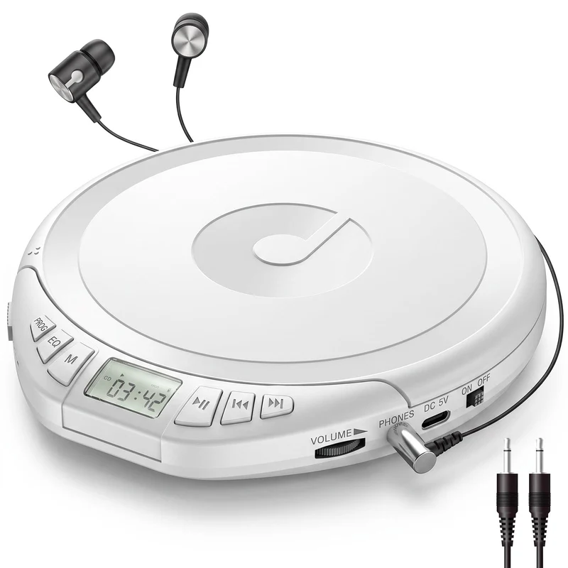 Gueray CD Spieler Tragbarer CD-Player Persönliche CD Players mit Kopfhörer LCD Display Anti-Skip Sch